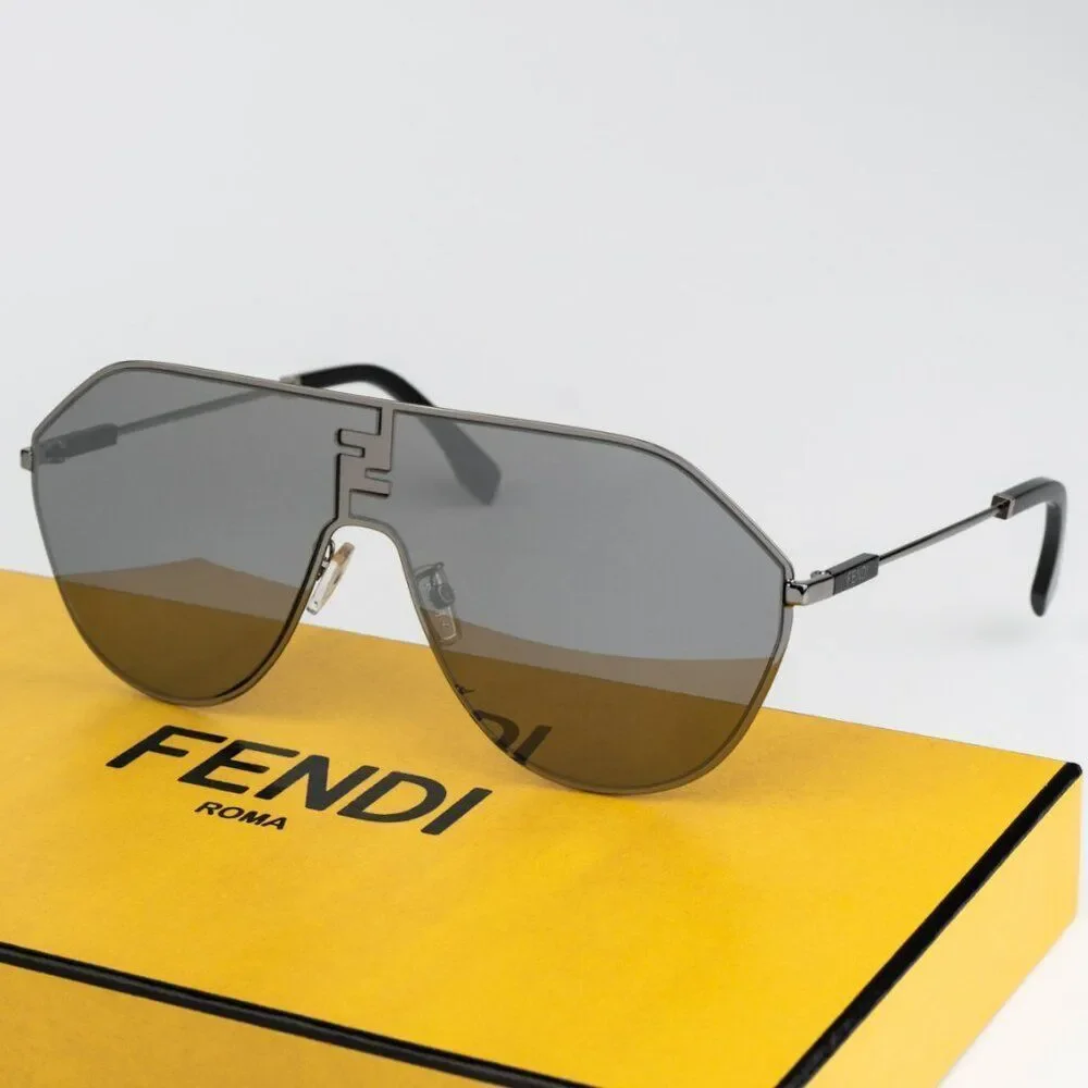 NEW Fendi FE40080U FF MATCH 12C Ruthenium Smoke Mirror Unisex Round Sunglasses